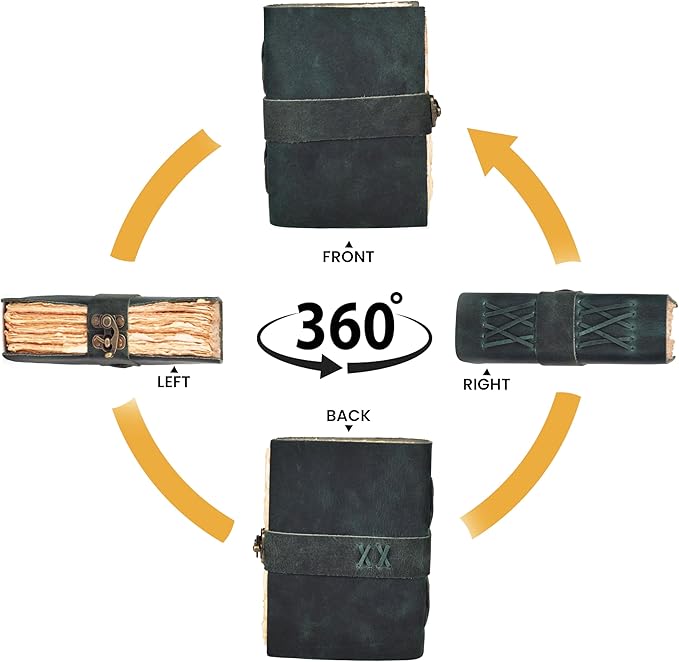 LEATHER VILLAGE Leather Bound Vintage Journal for Women & Men - Book of Shadows - Lock Closure - 200 Pages of Antique Deckle Edges Handmade Paper - Turquoise Color - 7 X 5 inches