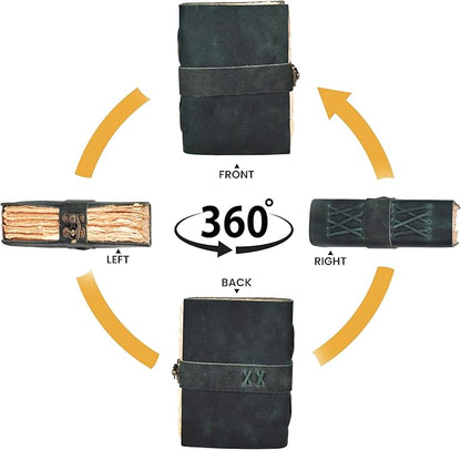 LEATHER VILLAGE Leather Bound Vintage Journal for Women & Men - Book of Shadows - Lock Closure - 200 Pages of Antique Deckle Edges Handmade Paper - Turquoise Color - 7 X 5 inches