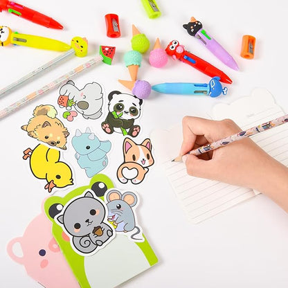 LiYiQ 247 Pcs Return Gifts for Birthday, Student Birthdays Gifts from Teacher, Stationery Set for Classroom Gifts, Pencil Erasers Notesbook Stickers for Classroom Birthday Goodie Bags Rewards Prizes