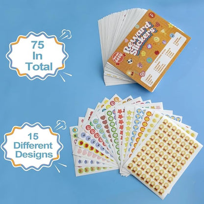 Student Reward Stickers，Teacher Essentials, Teacher Supplies，6600PCS Incentive Stickers，75 Sheets of 15 Different Incentive Stickers，Star Stickers, Star Shaped Stickers (Coloration-1)