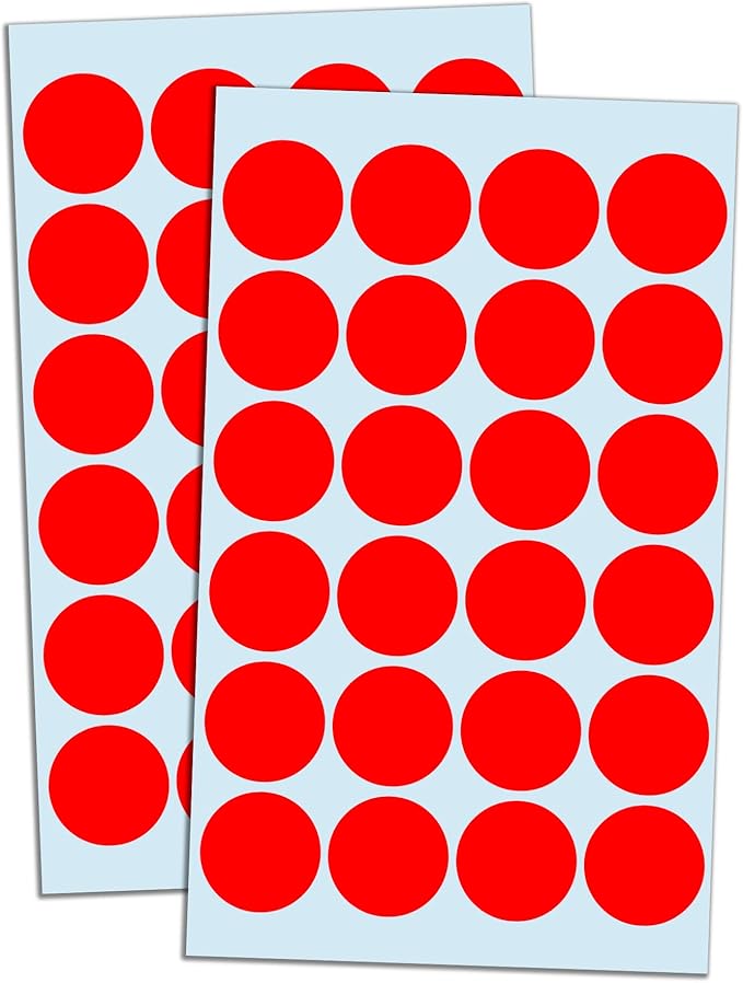 1200 Pack, 1" Round Dot Stickers Circle Labels - Red