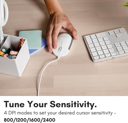 Macally Wired USB C Mouse for Mac & Windows - 3 Button & Scroll Wheel USB Type C Mouse - Comfortable Ambidextrous Design - Compact Wired Mouse with Optical Sensor & DPI Switch 800/1200/1600/2400