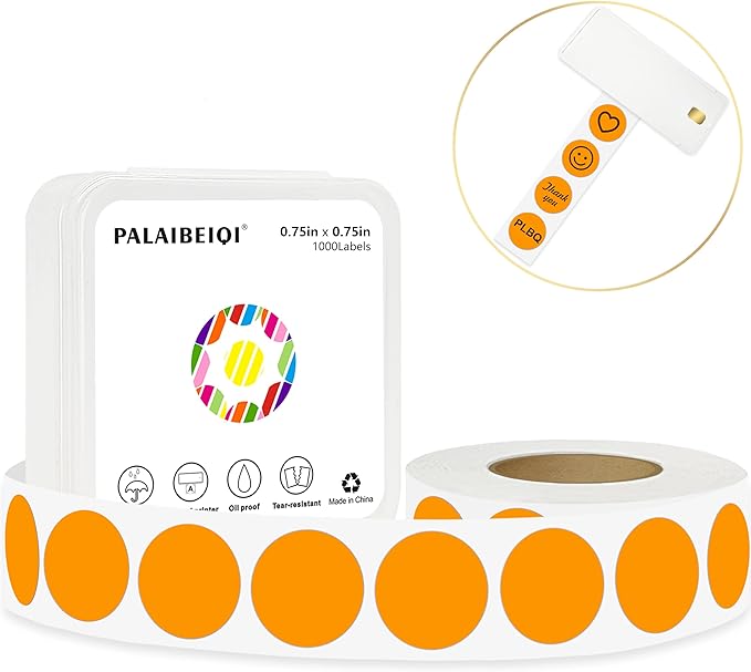 0.75 Inch Dot Stickers, 1000PCS 3/4" Round Thermal Printable Labels for Instant Organization, Color Coding Files, Tab Pages, Calendar Marking & Junk Journals,Orange
