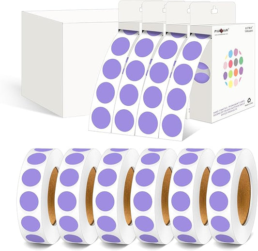 PARLAIM 10000pcs 1/2 Inch Diameter Round Color-Code Dot Stickers, 10 Rolls Adhesive Lavender Circle Labels for Office Classroom