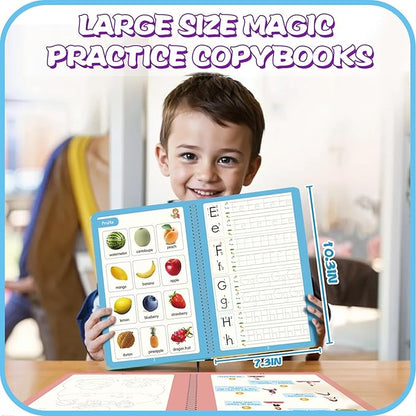 Upgraded Large Size Magic Practice Copybook for Kids, Reusable Writing Practice Book, Preschool Copybook (4 Books with Pens) - Pink Bag