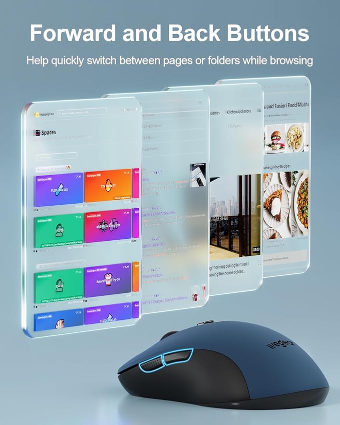 USB Wireless Mouse for Laptop PC Mac, 2.4GHz Cordless Mouse with 6 Buttons, 5-Level Adjustable 4000 DPI, Ergonomic Portable Optical Computer Mice, 24-Month Battery Life-Dark Green