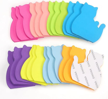SIMONA Cat Shape Sticky Notes 8 Color Bright Colorful Sticky Pad 75 Sheets/Pad Self-Sticky Note Pads (8 Pads)