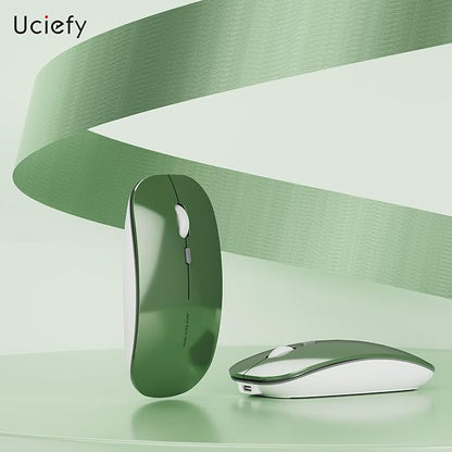 Uciefy Q5 Slim Rechargeable Wireless Mouse, 2.4G Portable Optical Silent Ultra Thin Wireless Computer Mouse with USB Receiver and Type C Adapter, Compatible with PC, Laptop, Desktop (Blackish Green)