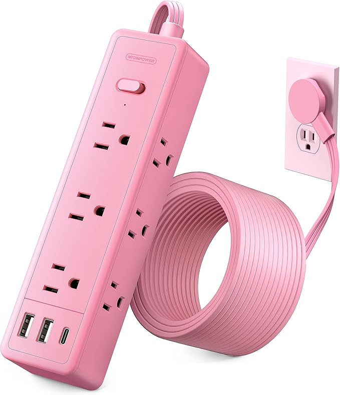 Pink Power Strip, NTONPOWER Surge Protector Power Strip, Cute Pink Extension Cord 5FT, 9 Outlets 3 USB (1 USB C), Mounted, 1080J, Multiple Outlets for Home Office, Kawaii, Desk Accessories, Women