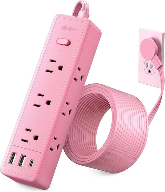 Pink Power Strip, NTONPOWER Surge Protector Power Strip, Cute Pink Extension Cord 5FT, 9 Outlets 3 USB (1 USB C), Mounted, 1080J, Multiple Outlets for Home Office, Kawaii, Desk Accessories, Women