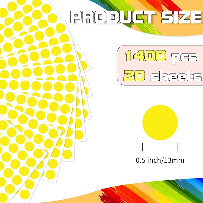 Starboling Dot Stickers, 1/2 Inch Yellow Circle Labels, 1400pcs Writable Color Coding Round Stickers for Office Classroom Garage Sale