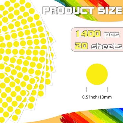 Starboling Dot Stickers, 1/2 Inch Yellow Circle Labels, 1400pcs Writable Color Coding Round Stickers for Office Classroom Garage Sale