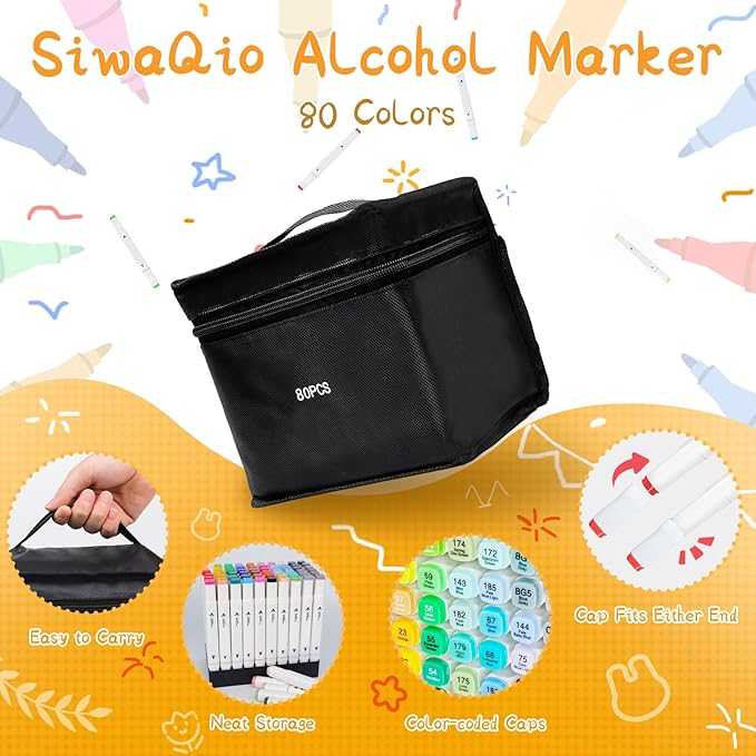 Alcohol Markers with APP, 80 Colors Dual Tip Art Marker for Adults Coloring Books, Alcohol Based Illustration Markers Set for Adult Artist Drawing Sketching Painting Lettering Cards