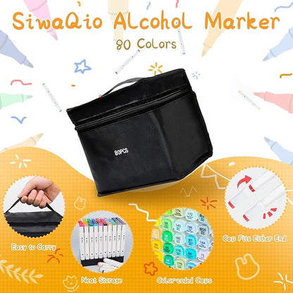 Alcohol Markers with APP, 80 Colors Dual Tip Art Marker for Adults Coloring Books, Alcohol Based Illustration Markers Set for Adult Artist Drawing Sketching Painting Lettering Cards