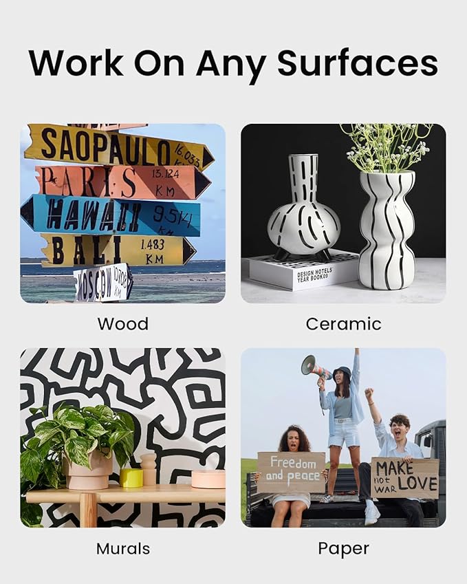 Black Poster Markers Jumbo: 5 Pcs 15mm Wide Tip Thick Acrylic Paint Pen Large Permanent Calligraphy Markers for Rock Painting, Stone, Poster, Canvas, Glass, Wood, Ceramic