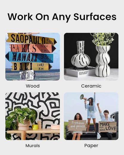 Black Poster Markers Jumbo: 5 Pcs 15mm Wide Tip Thick Acrylic Paint Pen Large Permanent Calligraphy Markers for Rock Painting, Stone, Poster, Canvas, Glass, Wood, Ceramic