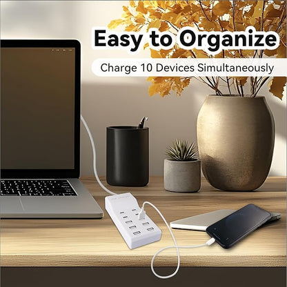 USB Charging Station Block with 10-Port (6 USB-A Port & 4 USB-C Port),USB Power Strip for Smart Phone Tablet Laptop Computer (1 Pcs)