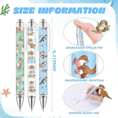 12 Pcs Christmas Animal Lover Gift Otter Ballpoint Pens Gifts for Women Girls Retractable 1.0 mm Black Ink Pen School Office Supplies Otter Party Favor for Teacher Students