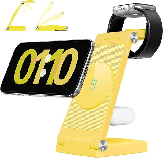 RYND 2025 Traveling Wireless Mag-Safe Fast Charging Station,Magnetic 3 in 1 Charger with Light for iPhone 16 15 14 13 12 Pro Max Plus,Apple Watch Series & Air pods 4 3 2 Pro-Gifts for Wife & Husband