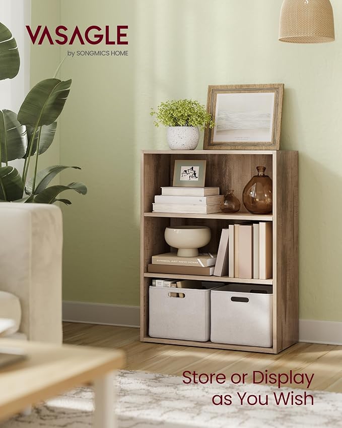 VASAGLE Custos Collection - Bookshelf, 3-Tier Bookcase, Book Shelf, Open Storage Shelf, 9.4 x 23.6 x 32 Inches, for Living Room, Home Office, Dinning Room, Camel Brown ULBC163L01