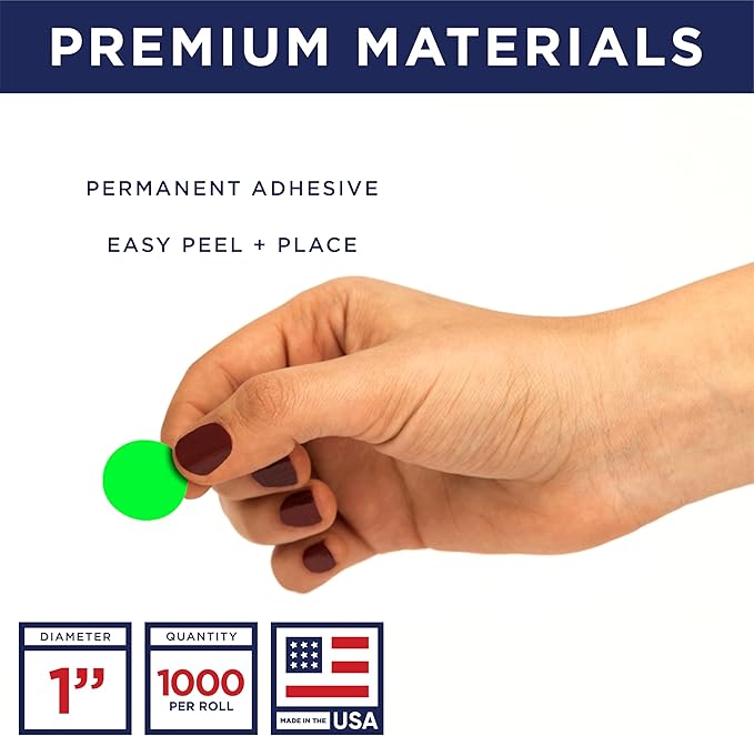 Fluorescent Green 1-Inch Circle Dot Stickers – 1,000 Round Adhesive Labels per Roll, Colored Stickers for Garage Sale Price Tags, Classroom, Inventory, Office & Yard Sale Supplies, Made in USA