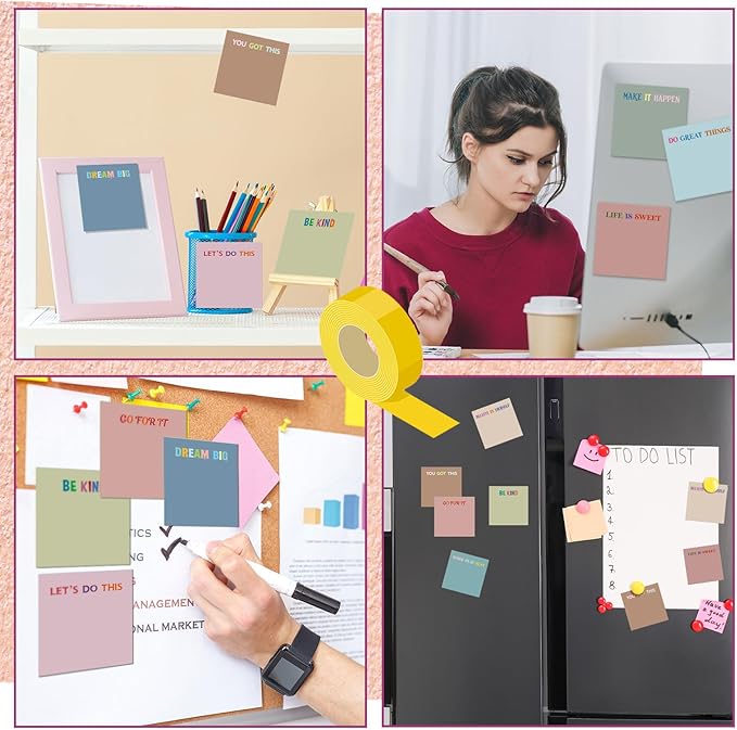 Yinder 24 Pcs Inspirational Sticky Notes Christmas Stocking Stuffers Motivational Sticky Notes Pad Employee Appreciation Gift Bulk for Teacher Nurse Coworker Office 3 x 3''(Motivational,Morandi Color)