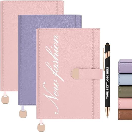 ENOMY Personalized Notebook Journal & 10 PC Pens Gift Set A5 Custom Hardcover Notebook 300 Pages Thick Daily Diary for Men Women Lined Journal for Work College Travel Writing, Pink