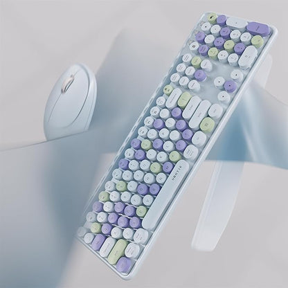 UBOTIE Wireless Keyboard and Mouse Combo with Phone Holder Wrist Rest, Round Colorful Keys, Power Switches, 2.4GHz USB Receiver, Full-Size QWERTY Layout for PC Laptop(Light-Blue)