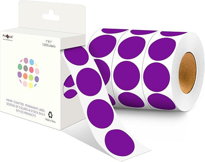 PARLAIM 4 Rolls 4000PCS 1 inch Round Color Coding Circle Dot Labels, Color- Coding Label Sticker for Home Office Classroom (Purple)