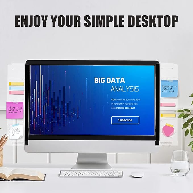Office Desk Accessories 2pcs Multifunction Computer Monitor Memo Board - Transparent Computer Side Panel Memo Creative Monitor Side Panel Suitable for Office Home Desktop (Notepad Sticky Notes Set)