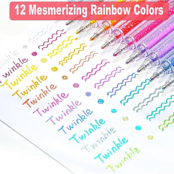 Implementarch Pens, implementarch glitter gel pen set, Iridescent Glitters Gel Ink Pen Set, for Coloring, Doodling & Crafting, Perfect for DIY Projects & Art (18 colors,No Refill)