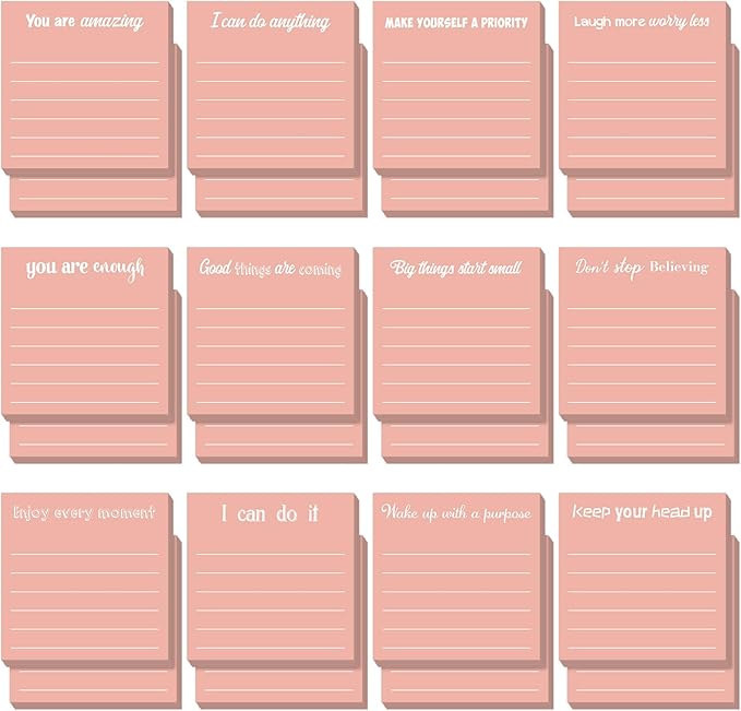 Yinder 24 Pcs Inspirational Sticky Notes Christmas Stocking Stuffers Motivational Sticky Notes Pad Employee Appreciation Gift Bulk for Teacher Nurse Coworker Office 3 x 3'' (Inspirational,Rose Gold)
