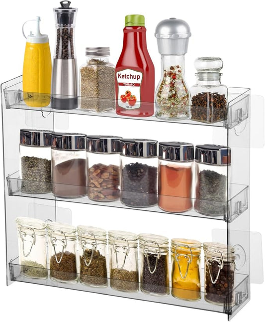 Spice Rack Wall Mount Clear Plastic Seasoning Organizer Condiment Bottles Storage Shelf Spice Rack Organizer for Kitchen Cabinet Doors Pantry RV Organization