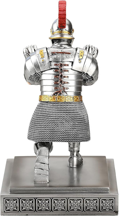Roman Praetorian Warrior Knight Pen Holder Desk Ornament Resin Pencil Holder Desk Accessories and Organizer for Office with a Letter Opener (Silver)