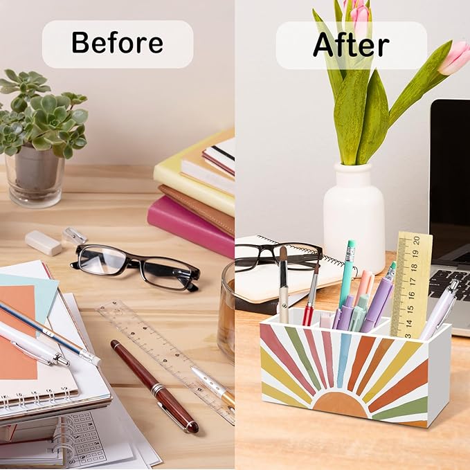 Boho Sun Pen Pencil Holder for Desk, Boho Sunshine Office Desk Accessories, Bohemian Toothbrush Holders Organizer for Office Classroom Bathroom