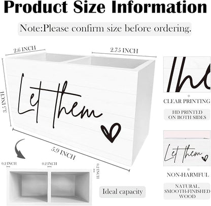 Let Them Inspirational Pen Holder for Desk, Motivational Wooden Box Sign Desk Decor for Home Office Decoration, Positive Affirmation Pencil Organizer, Mental Health Office Decor