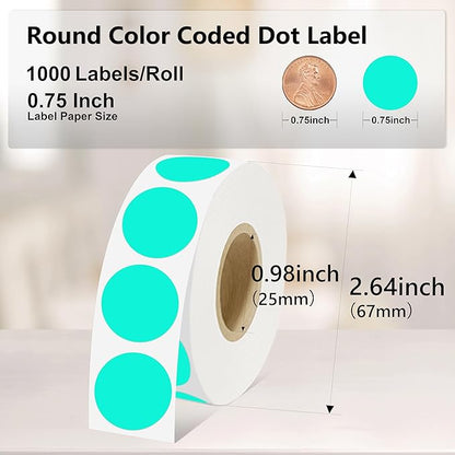 0.75 Inch Dot Stickers, 1000PCS 3/4" Round Thermal Printable Labels for Instant Organization, Color Coding Files, Tab Pages, Calendar Marking & Junk Journals,Watercolor Green