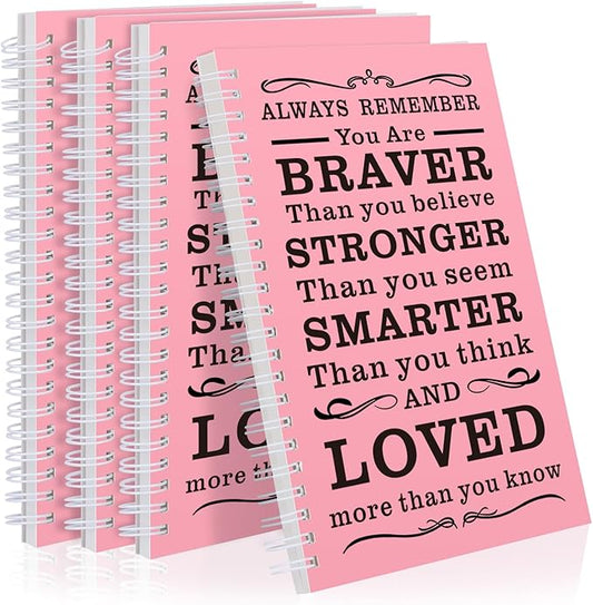 4Pcs A5 Spiral Notebook,Inspirational Journal,Motivational Journal for Women Men,100 Pages Lined Spiral Journal Notebook College Ruled Daily Diary for School,Travel,Business,Work (4Pcs Always-Pink)