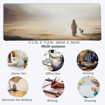 Retro Christian Themed Mouse Pad,Jesus Religious Mouse Pad,Jesus Finds The Lost Lamb Desk Mat,Big Large Vintage Easter Decor Desk Mat,Religious Gifts Christian Gifts for Women,31.5x11.8Inch