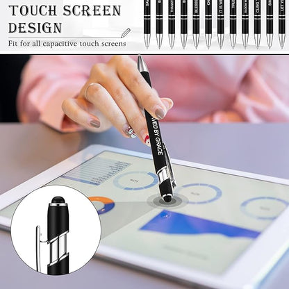 Zonon 12 Pcs Inspirational Pens Bulk Funny Ballpoint Pen with Stylus Tip Motivational Gifts for Christmas Teacher Coworkers Nurse School Office Supplies(Black,Bible Style)