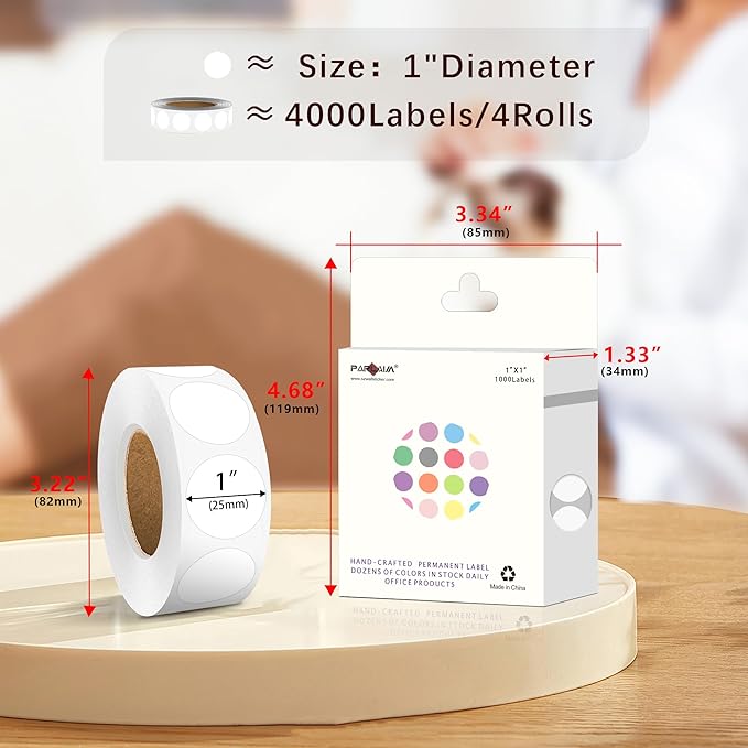 PARLAIM 4 Rolls 4000PCS 1 inch Round Color Coding Circle Dot Labels, Color- Coding Label Sticker for Home Office Classroom(White)