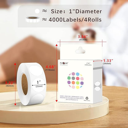 PARLAIM 4 Rolls 4000PCS 1 inch Round Color Coding Circle Dot Labels, Color- Coding Label Sticker for Home Office Classroom(White)