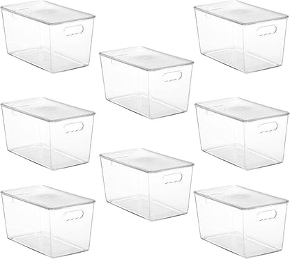 Vtopmart 8 Pack Clear Stackable Storage Bins with Lids,XLarge Plastic Containers with Handle for Pantry Organizer and Storage,Perfect for Kitchen,Fridge,Cabinet, Closet,Bathroom Organization