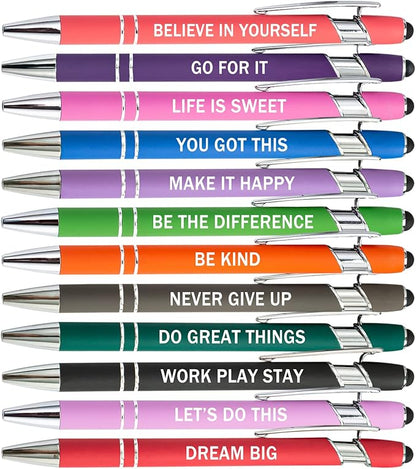 PASISIBICK 12 Pieces Motivational Inspirational Quotes Snarky Screen Touch Stylus Ballpoint Pens, Office Encouraging Scriptures, Black Ink (12 Color,Motivational)