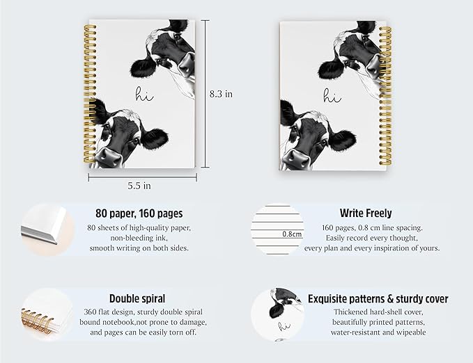 Cow Notebook Journal,Cow Gifts for Women Cow Lovers,Cute Girly Gifts Notebook Journal for Women Teen Girls Kids,Hardcover Spiral Notebooks Journals for Writing, 5.5x8.3 Inch