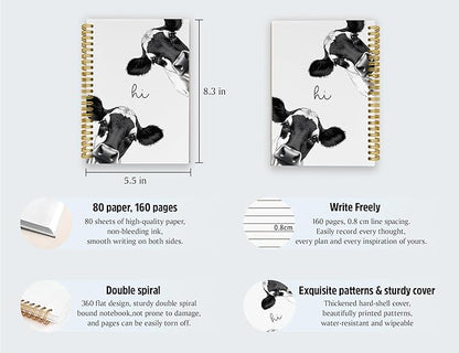 Cow Notebook Journal,Cow Gifts for Women Cow Lovers,Cute Girly Gifts Notebook Journal for Women Teen Girls Kids,Hardcover Spiral Notebooks Journals for Writing, 5.5x8.3 Inch