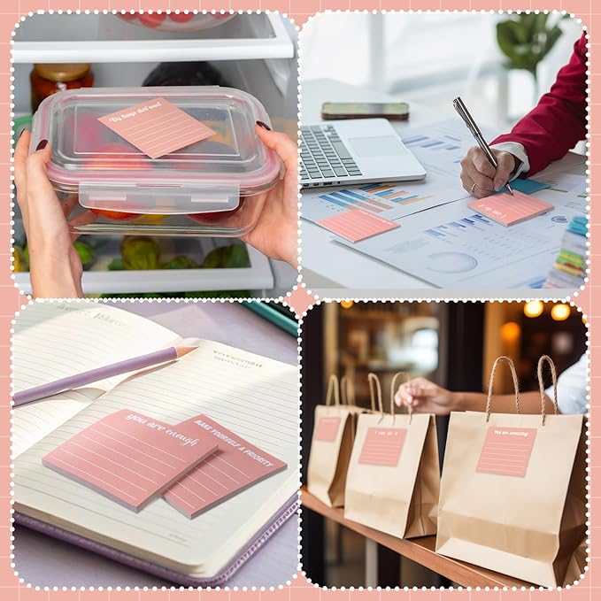 Yinder 24 Pcs Inspirational Sticky Notes Christmas Stocking Stuffers Motivational Sticky Notes Pad Employee Appreciation Gift Bulk for Teacher Nurse Coworker Office 3 x 3'' (Inspirational,Rose Gold)