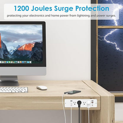 HHSOET 16 in 1 Recessed Power Strip Flat Plug, 30W Fast Charging Furniture Outlet with USB, Conference Recessed Surge Protection with 8 AC Plugs, 4 USB Ports 4 USB-C, 10ft Power Cord.(White)