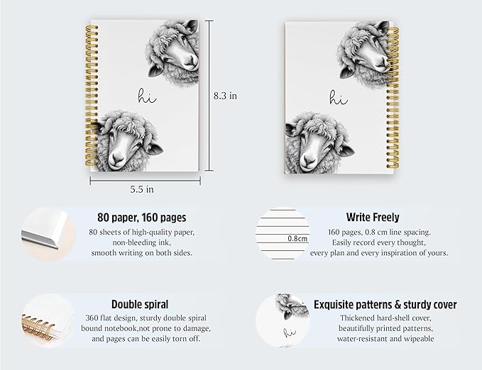 Sheep Gifts,Sheep Gifts Notebook Journal for Women,Cute Animal Lovers Gift Notebook Journal for Kids,Sheep Themed Gift Stuff,Hardcover Spiral Notebooks for Writing,5.5x8.3 Inch