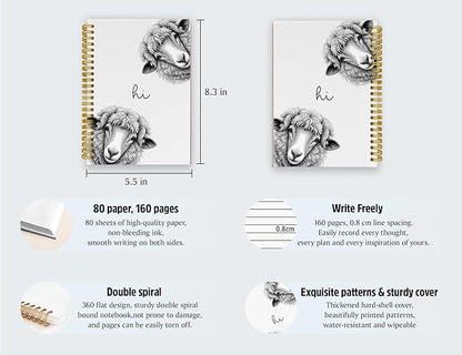 Sheep Gifts,Sheep Gifts Notebook Journal for Women,Cute Animal Lovers Gift Notebook Journal for Kids,Sheep Themed Gift Stuff,Hardcover Spiral Notebooks for Writing,5.5x8.3 Inch